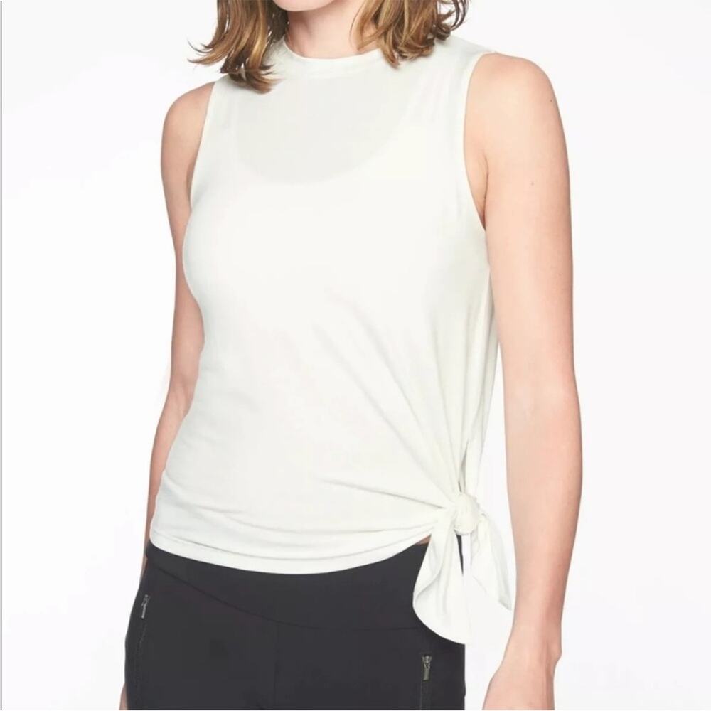 Athleta Cloudlight Asym Side Tie Tank Sea‎ Salt White Womens Size Medium *Flaw